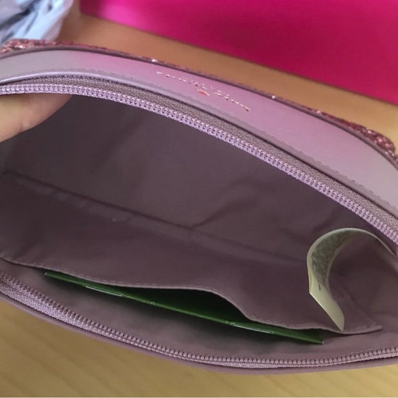 Kate Spade Greta court glitter cosmetic bag pink peony 💖 NWT - Picture 3 of 4